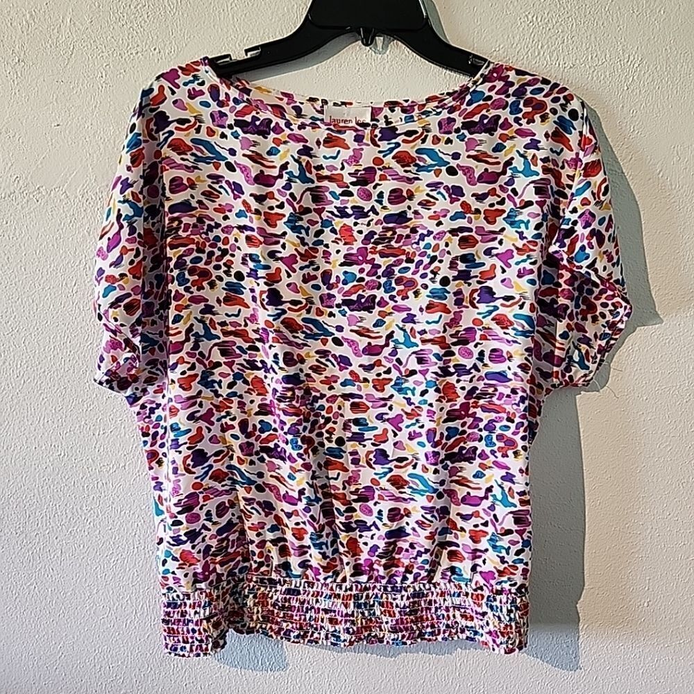 Lauren Lee Vintage Ladies Summer Short Sleeve Bright Colors Pull Over Blouse